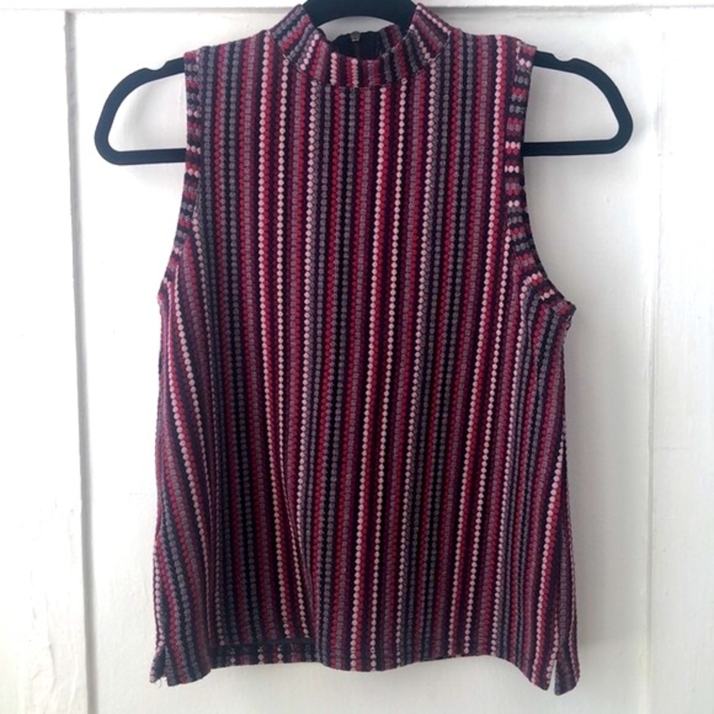 Anthropologie Sleeveless Striped Mock-Neck Tank in Burgundy and Black